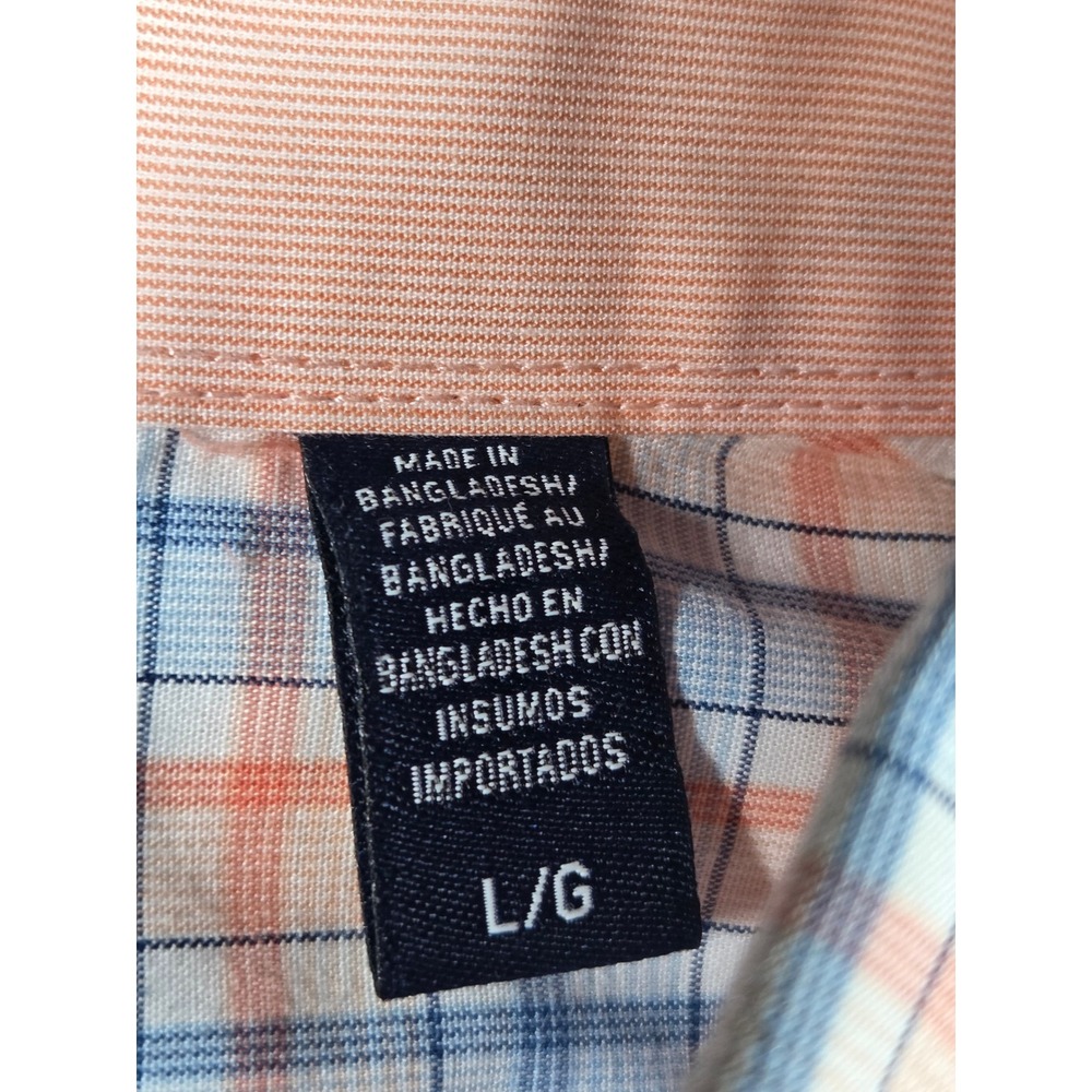 IZOD Button Down Shirt L Blue Peach Mens Plaid Premium Essentials Long Sleeve - Picture 5 of 10